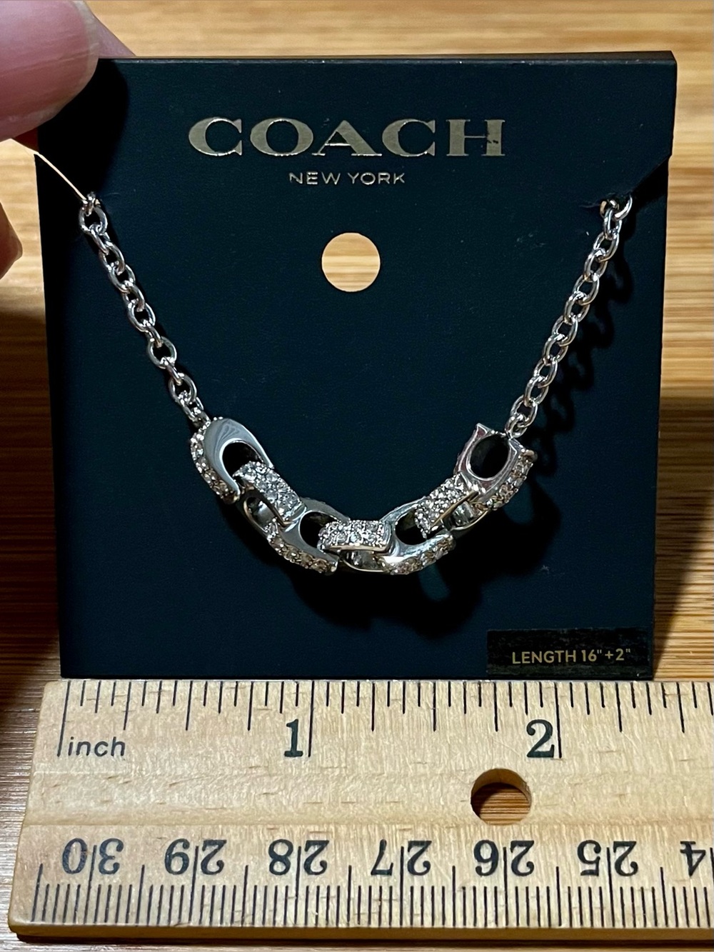 Coach Signature Silver Tone Pavé Crystal C Link Necklace 16” - 18” Lobster Clasp